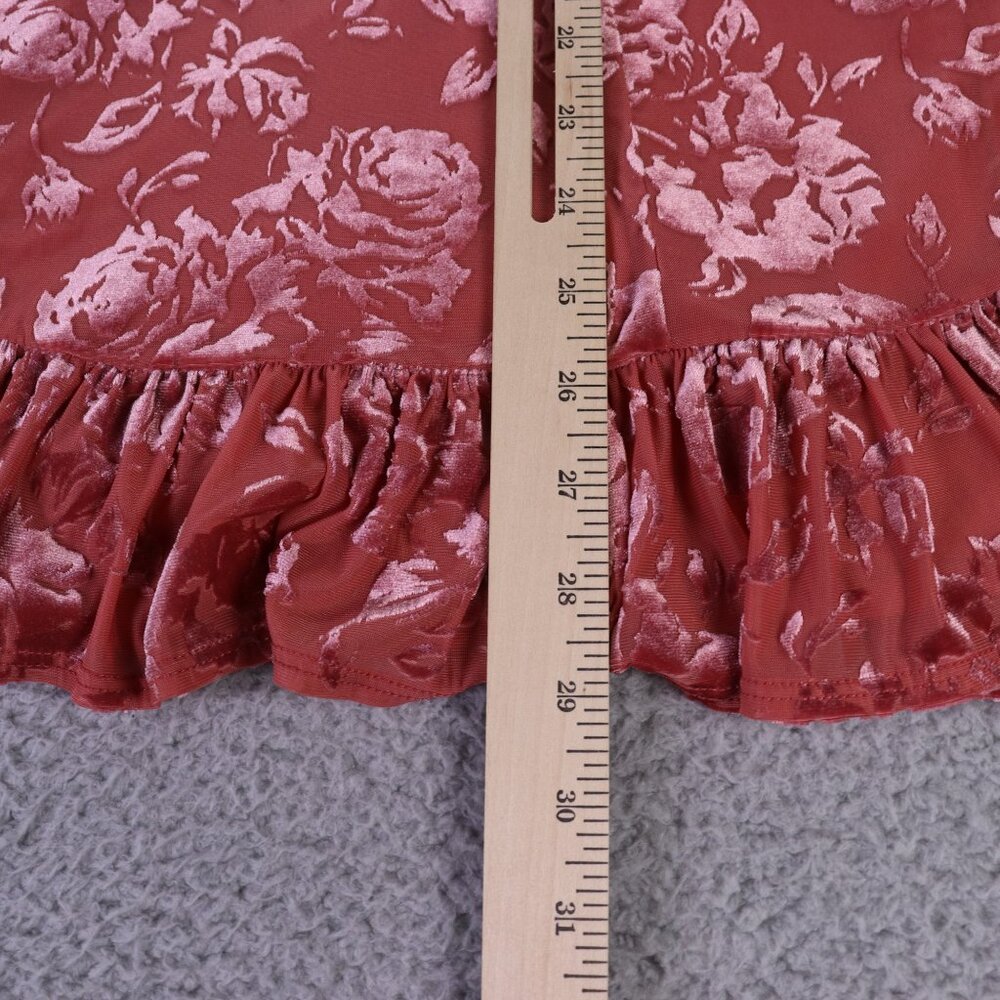 Free People Intimately Dress Womens Small Burgundy Floral Velvet Mini Ruffle - Picture 9 of 10